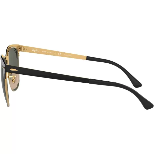 RayBan RB3716 Clubmaster Metal Square SunglassesBlack on GoldPolarized G15 Green