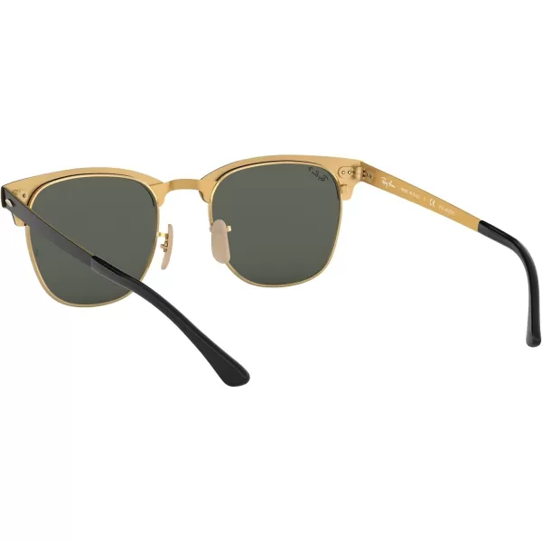 RayBan RB3716 Clubmaster Metal Square SunglassesBlack on GoldPolarized G15 Green