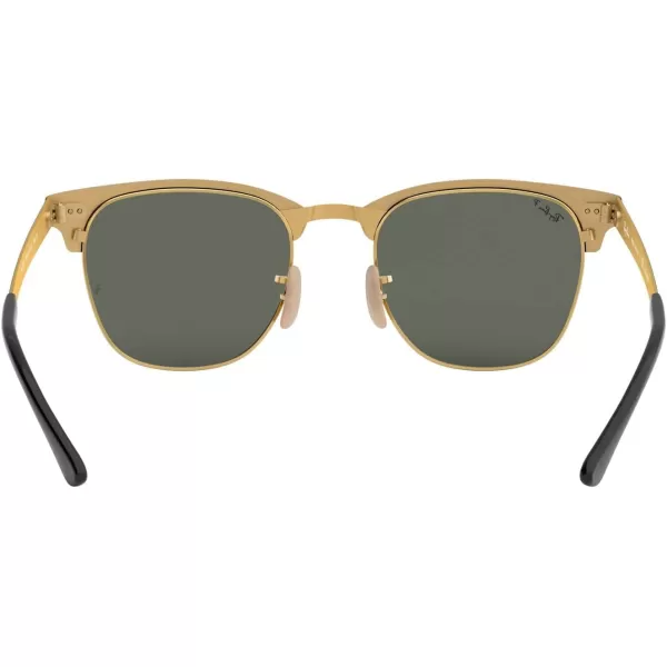RayBan RB3716 Clubmaster Metal Square SunglassesBlack on GoldPolarized G15 Green