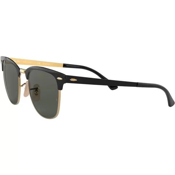 RayBan RB3716 Clubmaster Metal Square SunglassesBlack on GoldPolarized G15 Green