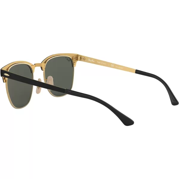 RayBan RB3716 Clubmaster Metal Square SunglassesBlack on GoldPolarized G15 Green