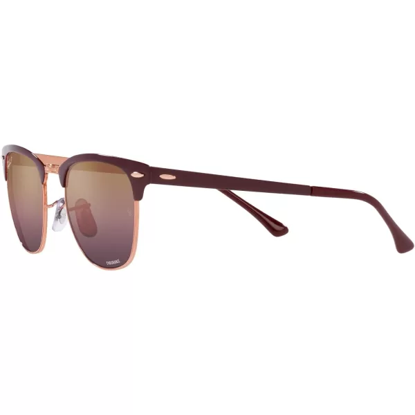 RayBan RB3716 Clubmaster Metal Square SunglassesBordeaux on Rose GoldRed Polarized