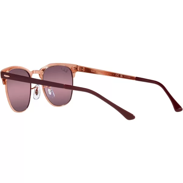 RayBan RB3716 Clubmaster Metal Square SunglassesBordeaux on Rose GoldRed Polarized
