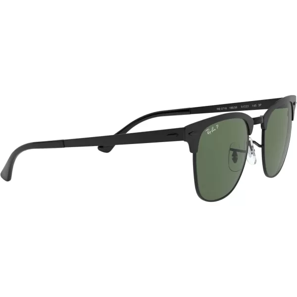 RayBan RB3716 Clubmaster Metal Square SunglassesMatte Black on BlackPolarized G15 Green