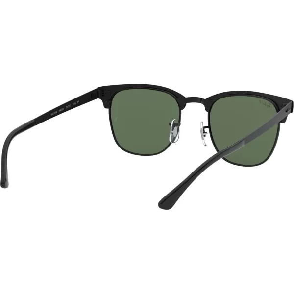 RayBan RB3716 Clubmaster Metal Square SunglassesMatte Black on BlackPolarized G15 Green