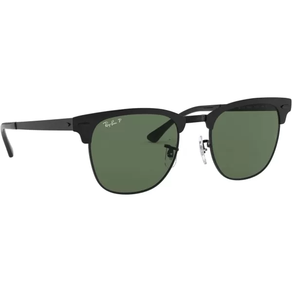 RayBan RB3716 Clubmaster Metal Square SunglassesMatte Black on BlackPolarized G15 Green