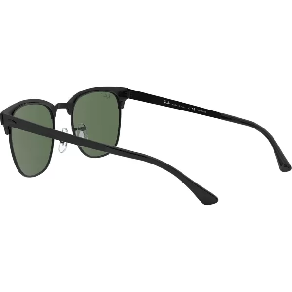 RayBan RB3716 Clubmaster Metal Square SunglassesMatte Black on BlackPolarized G15 Green