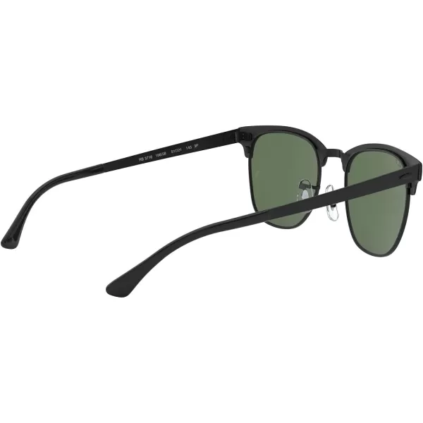 RayBan RB3716 Clubmaster Metal Square SunglassesMatte Black on BlackPolarized G15 Green