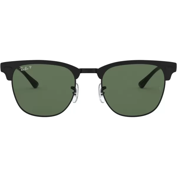 RayBan RB3716 Clubmaster Metal Square SunglassesMatte Black on BlackPolarized G15 Green