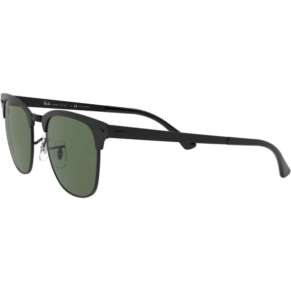 RayBan RB3716 Clubmaster Metal Square SunglassesMatte Black on BlackPolarized G15 Green