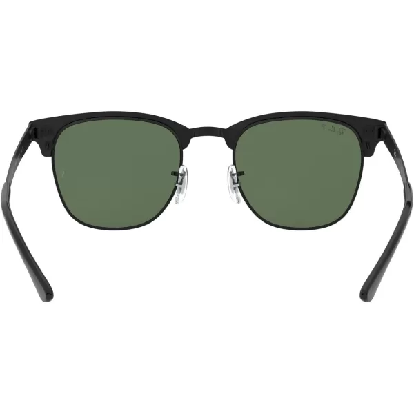 RayBan RB3716 Clubmaster Metal Square SunglassesMatte Black on BlackPolarized G15 Green