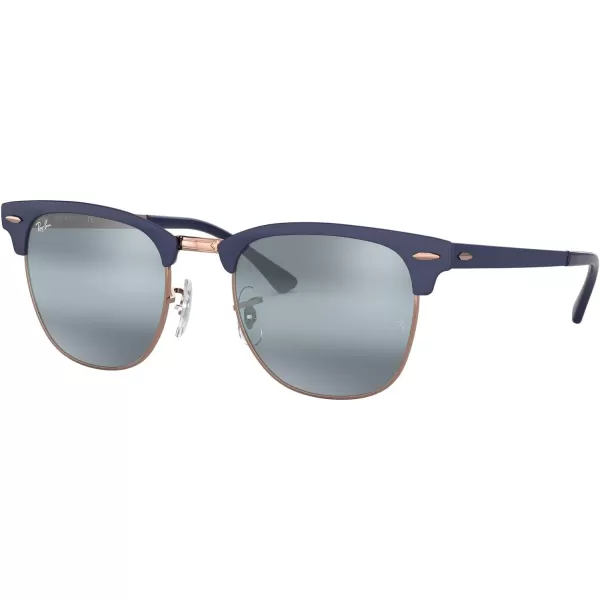 RayBan RB3716 Clubmaster Metal Square SunglassesMatte Dark Blue on CopperBlue Bimirrored Grey