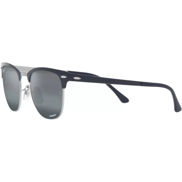 RayBan RB3716 Clubmaster Metal Square SunglassesSilver on BlueDark Blue Mirrored Polarized