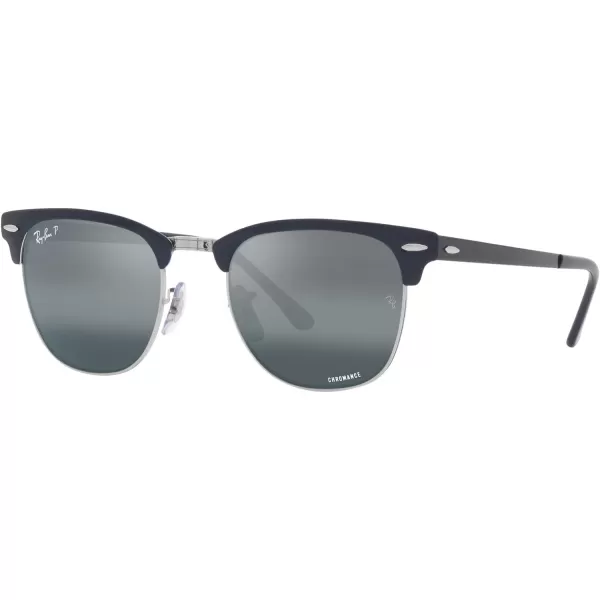 RayBan RB3716 Clubmaster Metal Square SunglassesSilver on BlueDark Blue Mirrored Polarized