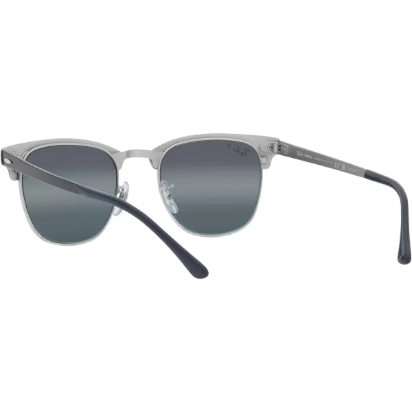 RayBan RB3716 Clubmaster Metal Square SunglassesSilver on BlueDark Blue Mirrored Polarized