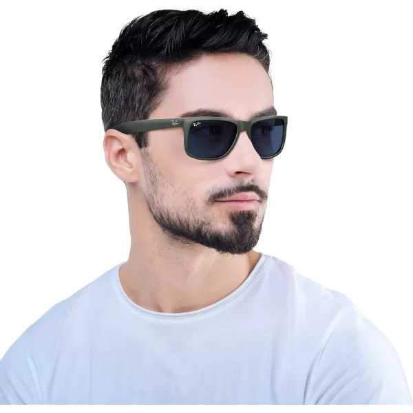 RayBan RB4165 Justin Rectangular SunglassesGreen Metallic on BlackDark Blue