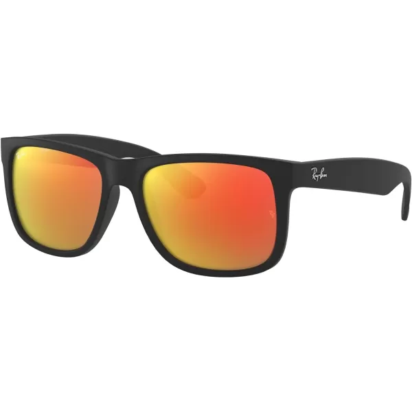 RayBan RB4165 Justin Rectangular SunglassesRubber BlackBrown Mirrored Orange