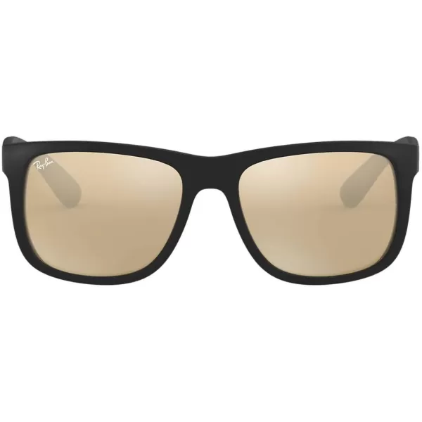 RayBan RB4165 Justin Rectangular SunglassesRubber BlackLight Brown Mirrored Dark Gold