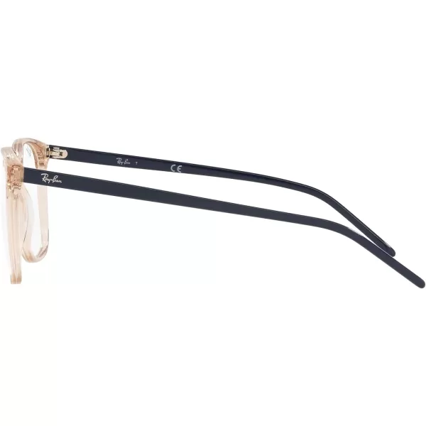 RayBan RX5387 Square Prescription Eyeglass FramesTransparent Light BrownBlueDemo Lens