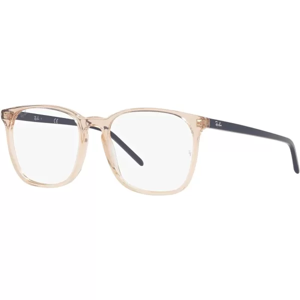 RayBan RX5387 Square Prescription Eyeglass FramesTransparent Light BrownBlueDemo Lens