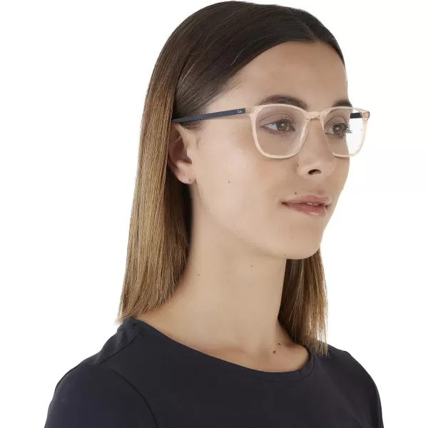 RayBan RX5387 Square Prescription Eyeglass FramesTransparent Light BrownBlueDemo Lens
