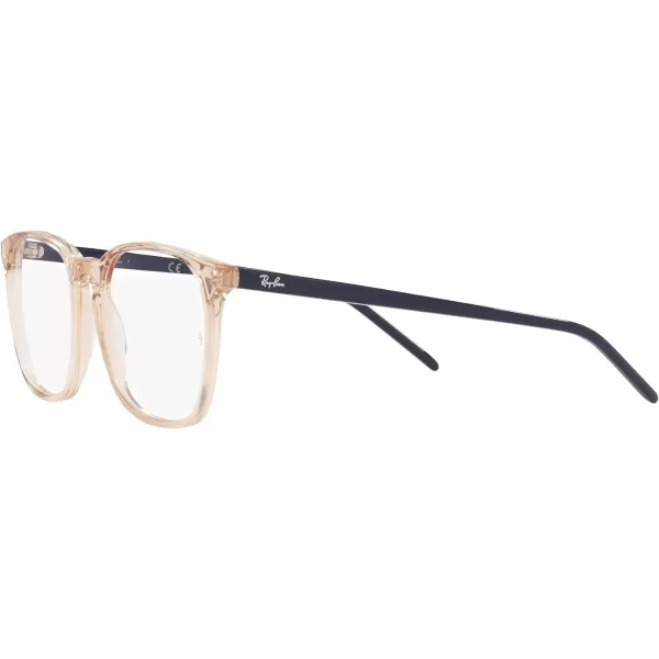 RayBan RX5387 Square Prescription Eyeglass FramesTransparent Light BrownBlueDemo Lens