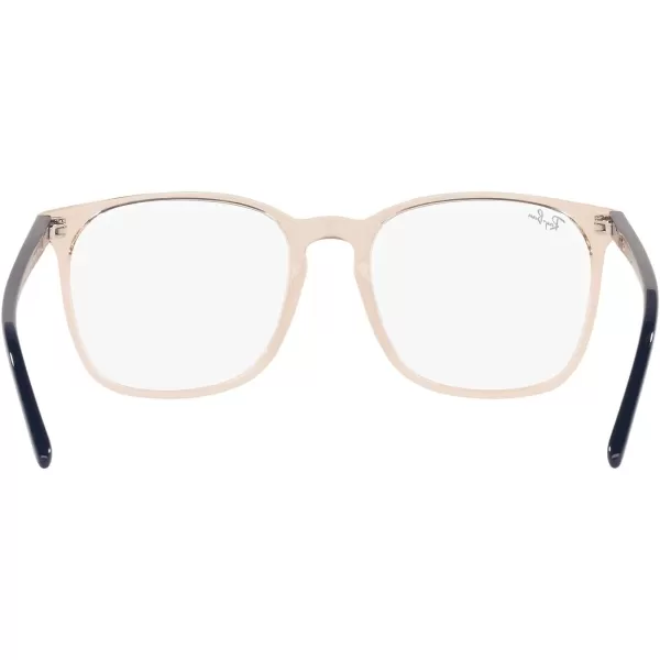 RayBan RX5387 Square Prescription Eyeglass FramesTransparent Light BrownBlueDemo Lens