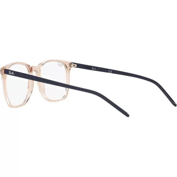 RayBan RX5387 Square Prescription Eyeglass FramesTransparent Light BrownBlueDemo Lens