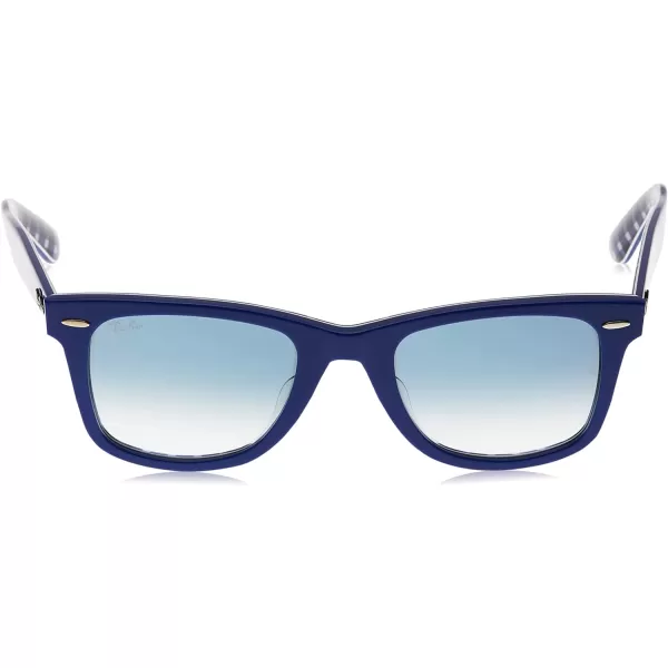 RayBan Rb2140f Original Wayfarer Low Bridge Fit Square SunglassesBlue on Vichy BlueWhiteClear Gradient Blue