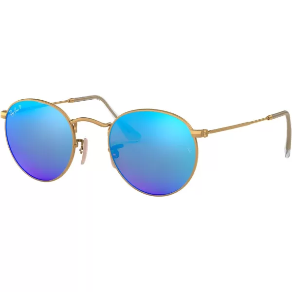 RayBan Rb3447 Round Metal SunglassesMatte GoldPolarized Blue Mirror