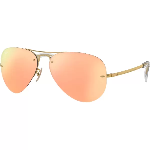 RayBan Rb3449 Aviator SunglassesGoldLight Brown Mirrored Pink