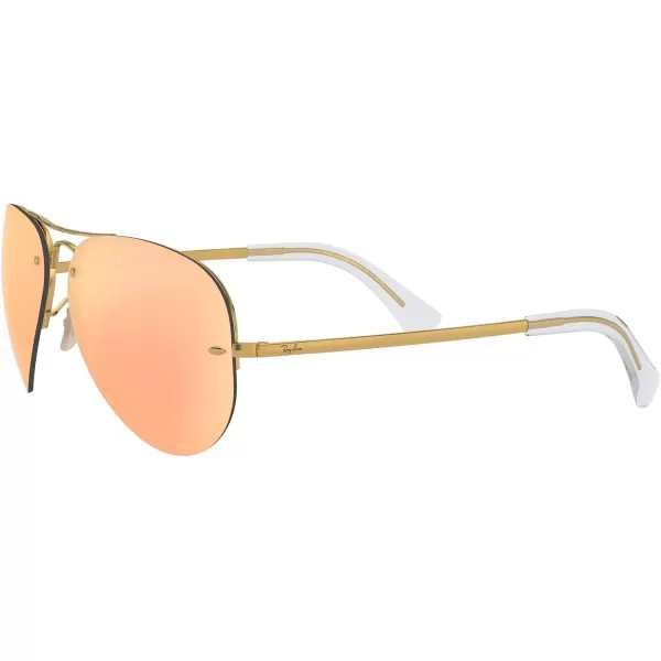 RayBan Rb3449 Aviator SunglassesGoldLight Brown Mirrored Pink