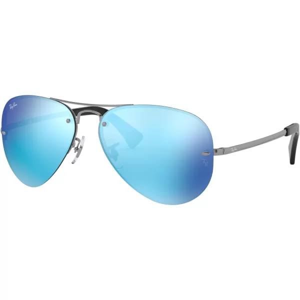 RayBan Rb3449 Aviator SunglassesGunmetalLight Green Mirrored Blue