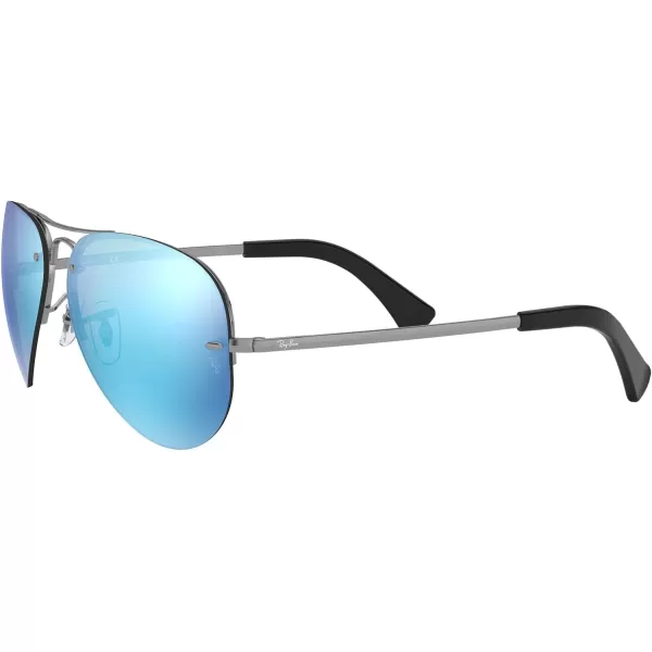 RayBan Rb3449 Aviator SunglassesGunmetalLight Green Mirrored Blue