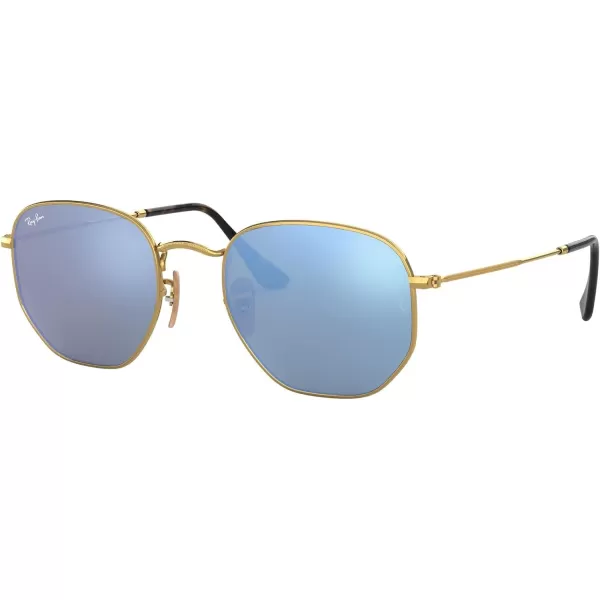 RayBan Rb3548n Hexagonal Flat Lens SunglassesGoldLight Blue Flash