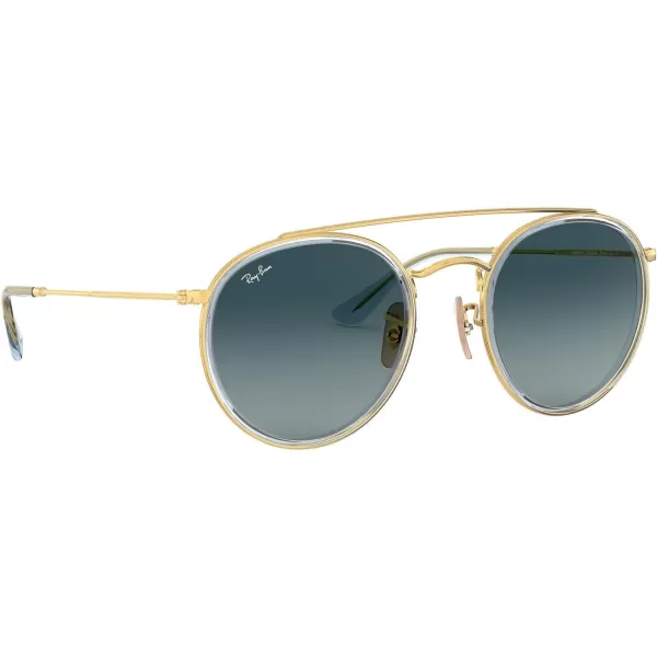 RayBan Rb3647n Double Bridge Round SunglassesGoldBlue Gradient Grey
