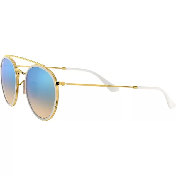 RayBan Rb3647n Double Bridge Round SunglassesGoldBrown Gradient Mirrored Blue