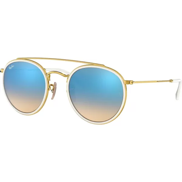 RayBan Rb3647n Double Bridge Round SunglassesGoldBrown Gradient Mirrored Blue