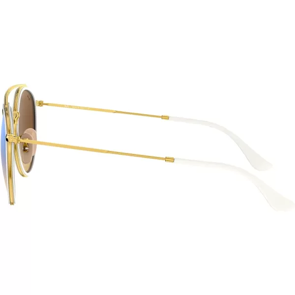 RayBan Rb3647n Double Bridge Round SunglassesGoldBrown Gradient Mirrored Blue