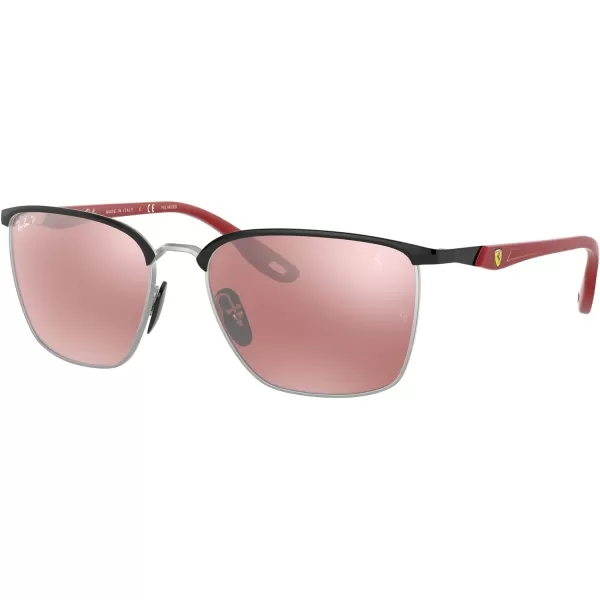 RayBan Rb3673m Scuderia Ferrari Collection Square SunglassesBlack on SilverChromance Purple Mirrored Silver Polarized