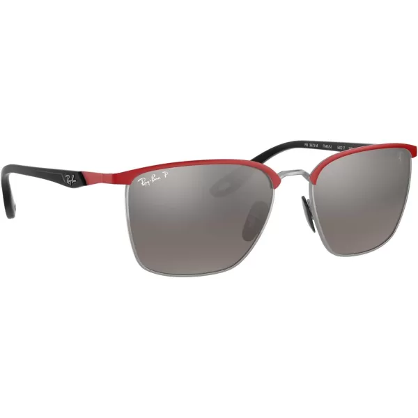 RayBan Rb3673m Scuderia Ferrari Collection Square SunglassesRed Ferrari on SilverChromance Grey Mirrored Grey Gradient Polarized