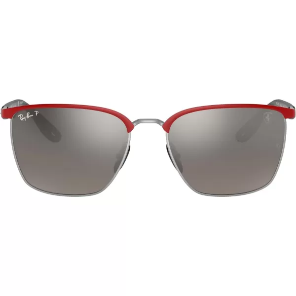 RayBan Rb3673m Scuderia Ferrari Collection Square SunglassesRed Ferrari on SilverChromance Grey Mirrored Grey Gradient Polarized