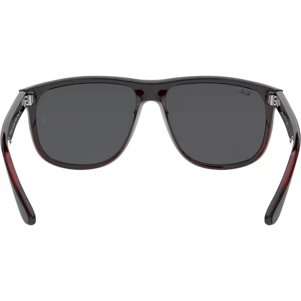 RayBan Rb4147 Boyfriend Square SunglassesMatte Black on Red TransparentDark Grey