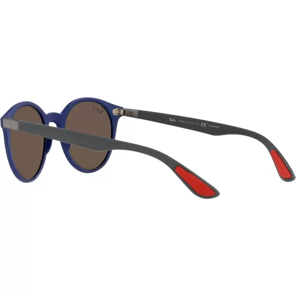 RayBan Rb4296m Scuderia Ferrari Collection Round SunglassesMatte BlueChromance Grey Mirrored Blue Polarized