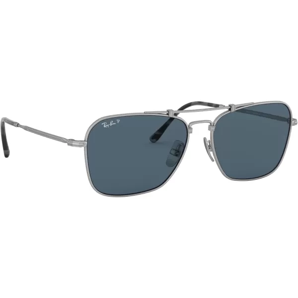 RayBan Rb8136m Caravan Titanium Square SunglassesDemi Gloss SilverPolarized Blue Mirrored Gold