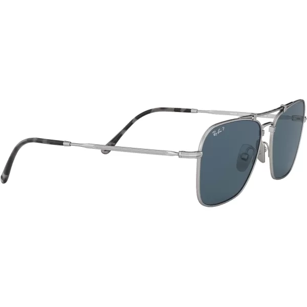 RayBan Rb8136m Caravan Titanium Square SunglassesDemi Gloss SilverPolarized Blue Mirrored Gold