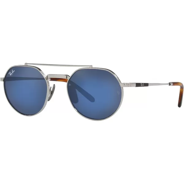 RayBan Rb8265 Jack Ii Titanium Round SunglassesSilverGrey Mirrored Blue