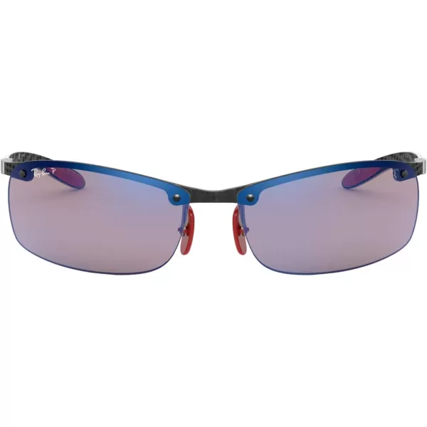 RayBan Rb8305m Scuderia Ferrari Collection Square SunglassesCarbonChromance Polarized Grey Mirrored Blue