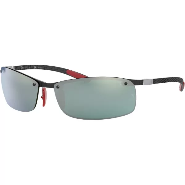 RayBan Rb8305m Scuderia Ferrari Collection Square SunglassesCarbonPolarized Green Mirrored Silver