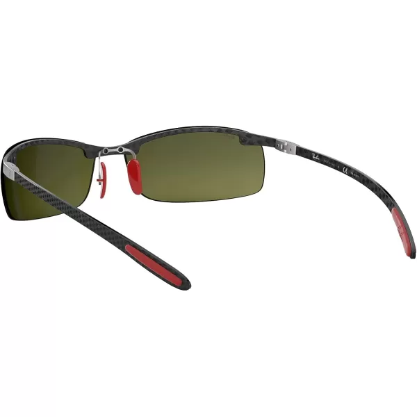 RayBan Rb8305m Scuderia Ferrari Collection Square SunglassesCarbonPolarized Green Mirrored Silver